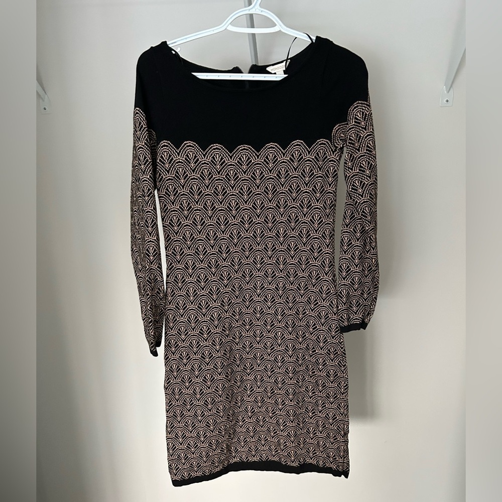 Monsoon Black and Cream Knit Long Sleeve Dress